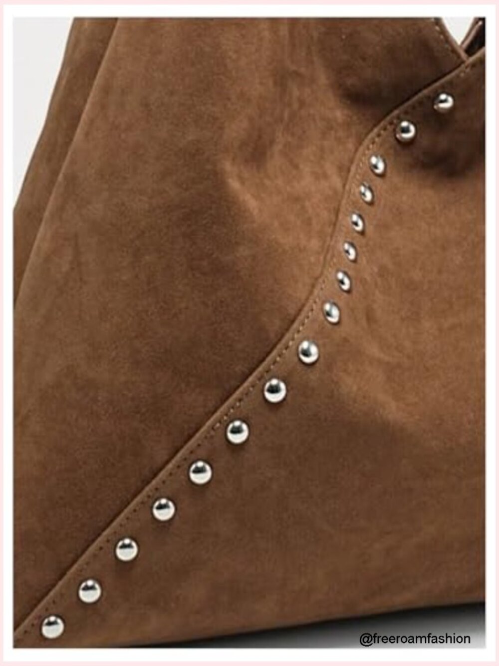 Large Capacity Faux Suede Hobo Shoulder Tote Bag with Studded Decor - Picture 5 of 5